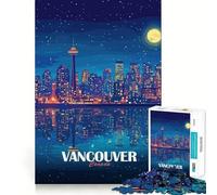 Rompecabezas de 1000 piezas para adolescentes Ilustración del horizonte nocturno de Vancouver Canadá Diseño de corte preciso Juego divertido y estimulante para el tiempo libre Decoración para el hogar