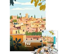 Rompecabezas de 1000 Piezas para Adolescentes Ilustración del Paisaje Urbano de Fez Marruecos Juego práctico y Divertido Juguetes Que fomentan la Paciencia Regalos artísticos y educativos 75x50cm