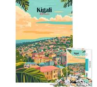 Rompecabezas de 1000 Piezas para Adolescentes Ilustración del Paisaje Urbano de Kigali Ruanda Juego práctico y adictivo para Cultivar la Paciencia Un Gran Regalo Un desafío exigente (tamaño 38x52cm)