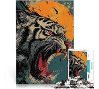 Rompecabezas de 1000 Piezas para Adolescentes Ilustración del Tigre rugiente Juegos Divertidos Colección de Artistas, Bellas Artes 38x26cm