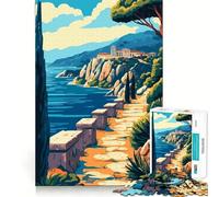 Rompecabezas de 1000 Piezas para Adolescentes Ilustración Minimalista de la Costa mediterránea de la Antigua Grecia Juego de lógica de Corte Suave Tiempo de Juego Relajante Regalo Ideal y aficiones