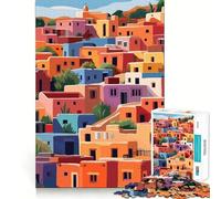 Rompecabezas de 1000 piezas para adolescentes Ilustración minimalista de un colorido pueblo mexicano,diseño de corte fino,juego mental,regalo divertido para pasar el rato,ideal para cumpleaños 50x75cm