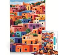 Rompecabezas de 1000 piezas para adolescentes Ilustración minimalista de un colorido pueblo mexicano,diseño de corte fino,juego mental,regalo divertido para pasar el rato,ideal para cumpleaños 38x52cm