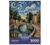 Rompecabezas De 1000 Piezas para Adolescentes Impressionist Canal Bridge at Sunset Rompecabezas para Adultos Juguetes De Bricolaje Decoración del Hogar Regalo De Cumpleaños, Regalos, 52x38cm/1000pcs