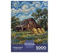 Rompecabezas De 1000 Piezas para Adolescentes Impressionistic Barn in A Wildflower Field Rompecabezas para Adultos Juguetes De Bricolaje Decoración del Hogar Juego Desafiante Regalos 38x26cm/1000pcs