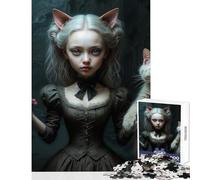 Rompecabezas de 1000 Piezas para Adolescentes Inspirado en Alicia en el país de Las Maravillas niña Gato y compañero felino Juguetes antiestrés Regalos de Amigo Invisible Juego práctico interacción