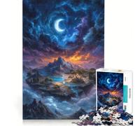 Rompecabezas de 1000 Piezas para Adolescentes: Isla Flotante de fantasía bajo la Luna Creciente, Juegos educativos, decoración de Pared, 38x26cm