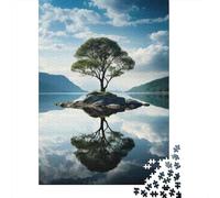 Rompecabezas De 1000 Piezas para Adolescentes Island Tree Reflection Lake Rompecabezas para Adultos Juego Familiar Análisis Y Lógica Actividades Divertidas En Casa 52x38cm/1000pcs