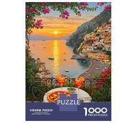 Rompecabezas De 1000 Piezas para Adolescentes Italian Coast Dinner with Sunset View Rompecabezas para Adultos Juego De Ingenio Decoración Ayuda A Ejercitar El Cerebro 52x38cm/1000pcs