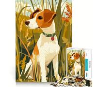 Rompecabezas de 1000 Piezas para Adolescentes Jack Russell Terrier en Hierba Alta,ilustración Minimalista,Juego de Bordes limpios,Juego de concentración,Regalo,Juego de Ocio,Arte de Pared navideño