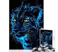 Rompecabezas de 1000 Piezas para Adolescentes Jaguar Azul con Ojos de Fuego Juguetes antiestrés Regalos de Amigo Secreto Juego de ingenio desafiante para completar tamaño 50x75cm