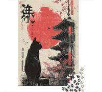 Rompecabezas De 1000 Piezas para Adolescentes Japanese Black Cat Art Print Rompecabezas para Adultos Juegos De Relajación Decoración del Hogar Desafío Educativo 52x38cm/1000pcs