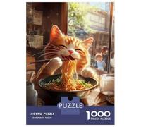 Rompecabezas De 1000 Piezas para Adolescentes Japanese Cat Eating Ramen Rompecabezas para Adolescentes Juguetes Antiestrés Regalos para Mujeres Regalos para Reducir El Estrés 70x50cm/1000pcs
