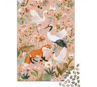 Rompecabezas De 1000 Piezas para Adolescentes Japanese Crane Fox Floral Art Print Rompecabezas para Adultos Juegos Relajantes Que Mejoran La Memoria Regalos para Reducir El Estrés 52x38cm/1000pcs