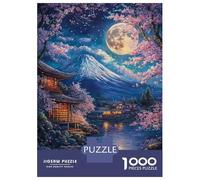 Rompecabezas De 1000 Piezas para Adolescentes Japanese Night Scene with Full Moon Rompecabezas para Adultos Juego De Ingenio Desafío Difícil Cumpleaños 52x38cm/1000pcs