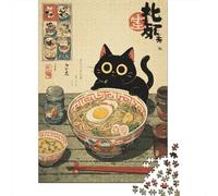 Rompecabezas De 1000 Piezas para Adolescentes Japanese Ramen Cat Art Print. Rompecabezas para Adultos Juegos Divertidos Decoración Ayuda A Ejercitar El Cerebro 38x26cm/1000pcs
