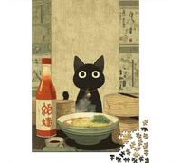 Rompecabezas De 1000 Piezas para Adolescentes Japanese Ramen Cat Rompecabezas para Adultos Juego De Ingenio Decoración Ayuda A Ejercitar El Cerebro 52x38cm/1000pcs