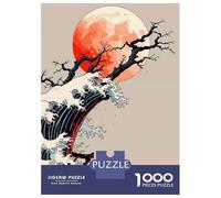 Rompecabezas De 1000 Piezas para Adolescentes Japanese Wave with Moon and Tree Rompecabezas Juegos Relajantes Regalos para Mujeres Cumpleaños 52x38cm/1000pcs