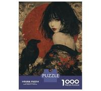 Rompecabezas De 1000 Piezas para Adolescentes Japanese Woman in Kimono with Crow Rompecabezas Juegos Relajantes para La Diversión Familiar Cumpleaños Y Navidad 52x38cm/1000pcs