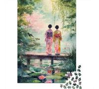 Rompecabezas De 1000 Piezas para Adolescentes Japanese Women in Kimono Rompecabezas para Adultos Juego De Ingenio Decoración Cumpleaños 52x38cm/1000pcs