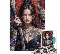 Rompecabezas de 1000 Piezas para Adolescentes Japón Mujer Samurai Rompecabezas para Adultos Juego práctico Decoración del hogar Interacción Entre Padres e Hijos (Tamaño 38x26cm)
