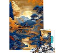 Rompecabezas de 1000 Piezas para Adolescentes Jardín japonés con Pagoda y Puente Rompecabezas para Adultos Juego de ingenio difícil Amigos y Familiares (tamaño 38x52cm)