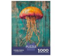Rompecabezas De 1000 Piezas para Adolescentes Jellyfish on Teal Wood Beach House Decor Rompecabezas para Adultos Juego Familiar Pero Divertido Y Humorístico Desafío Educativo 70x50cm/1000pcs