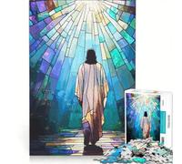 Rompecabezas de 1000 Piezas para Adolescentes Jesús Caminando hacia la luz en vidriera decoración de Pared de Juguete Entrena tu Cerebro y Tus Manos Gran Regalo para los Amantes de los Videojuegos