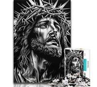 Rompecabezas de 1000 Piezas para Adolescentes, Jesús en Blanco y Negro, Ideal para Pasar el rato en casa, con póster y Hoja de Trivia a Juego (75x50cm)