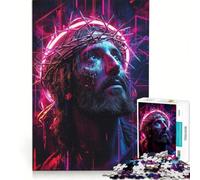 Rompecabezas de 1000 Piezas para Adolescentes Jesús en Luces de neón, Juegos Familiares, para divertirse en Familia, colección de Artistas, Bellas Artes 38x52cm