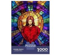 Rompecabezas De 1000 Piezas para Adolescentes Jesus Sacred Heart Stained Glass Rompecabezas para Adolescentes Juego De Ingenio Mejora La Memoria Diversión En Casa Actividades, 38x26cm/1000pcs