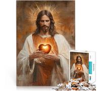 Rompecabezas de 1000 Piezas para Adolescentes Jesús sosteniendo el Sagrado Corazón Juegos de relajación Mejorar el Amor Entre Parejas 52x38cm