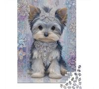 Rompecabezas De 1000 Piezas para Adolescentes Jeweled Yorkshire Terrier Portrait Rompecabezas para Adultos Juego De Ingenio Decoración Cumpleaños 38x26cm/1000pcs