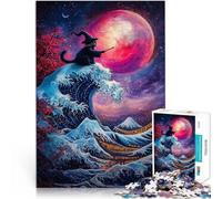 Rompecabezas de 1000 piezas para adolescentes Jigsaw Wizard Cat and the Great Wave Lustige Spiele Lustiges Geschenk75 x 50 cm
