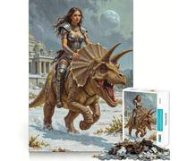 Rompecabezas de 1000 Piezas para Adolescentes Jinete de Triceratops, decoración de articulaciones, Juguete para ejercitar la Mente, Juego para Relajarse, Regalo Divertido de Navidad (38x26cm)