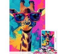 Rompecabezas de 1000 Piezas para Adolescentes Jirafa Colorida con Gafas de Sol Juegos Divertidos Corte de precisión Juguetes de decoración para el hogar Fortalece el Amor Entre Parejas (26x38cm)