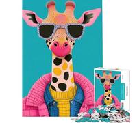 Rompecabezas de 1000 Piezas para Adolescentes Jirafa con Gafas de Sol Estampado artístico de Moda Animal Juguetes Juegos educativos Aprendizaje Ideas para Regalos educativos (tamaño 38x26cm)