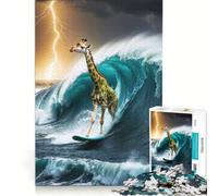 Rompecabezas de 1000 Piezas para Adolescentes Jirafa surfeando en una tormenta decoración de Pared Regalo de cumpleaños para Fortalecer el Amor Entre Parejas 38x26cm