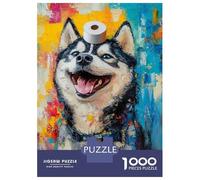Rompecabezas De 1000 Piezas para Adolescentes Joyful Husky with Toilet Paper Rompecabezas para Adolescentes Juguetes Antiestrés Regalos para Mujeres Regalos para Reducir El Estrés 38x26cm/1000pcs