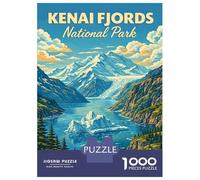 Rompecabezas De 1000 Piezas Para Adolescentes Kenai Fjords National Park Alaska Vintage Travel Poster - Alaska National Park Retro Glacier Landsca... Rompecabezas Para Adultos Juegos Relajantes Desafí