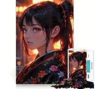 Rompecabezas de 1000 Piezas para Adolescentes Kimono del Crepúsculo ︰ Festival japonés Belleza Bordes limpios Juego de Rompecabezas cognitivo Juguete de Juego inactivo Decoración navideña Regalo