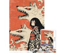 Rompecabezas de 1000 Piezas para Adolescentes Kimono Girl Wolf Yokai Juguete Educativo Gran Regalo para Juegos Juego práctico Desafío Educativo Tamaño 38x52cm