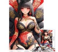 Rompecabezas de 1000 Piezas para Adolescentes Kitsune Girl in Lace Anime Girl Waifu Gaming Fun Games Pattern Assembly DIY Toys Artists' Collection Fine Arts (38x52cm)