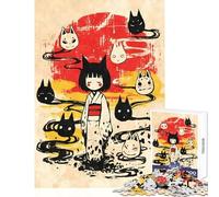 Rompecabezas de 1000 Piezas para Adolescentes Kitsune Girl y máscaras Yokai decoración del hogar Juguetes Ideas de Regalos Juegos de relajación Lista de Deseos con Papá Noel tamaño 38x52cm