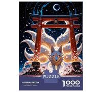 Rompecabezas De 1000 Piezas para Adolescentes Kitsune Nine-Tailed Fox Torii Gate Cherry Blossom Sakura Japan Rompecabezas para Adolescentes Juegos Relajantes Montaje De Patrones Regalos para Amigos Y