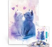 Rompecabezas de 1000 piezas para adolescentes Kitten Love Watercolor Lernspiele mit vollständig ineinander greifenden, zufällig geformten Teilen75x50cm