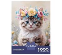 Rompecabezas De 1000 Piezas para Adolescentes Kitten with Flower Crown Watercolor Rompecabezas para Adultos Juegos Relajantes Corte De Precisión Cumpleaños 70x50cm/1000pcs