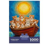 Rompecabezas De 1000 Piezas para Adolescentes Kittens in A Boat Painting Rompecabezas para Adultos Juegos Relajantes Ensamblaje De Patrones Regalos De Cumpleaños Y Únicos 52x38cm/1000pcs