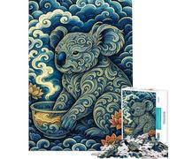 Rompecabezas de 1000 Piezas para Adolescentes Koala ornamentado con Taza de té Rompecabezas de precisión para Adolescentes Desafío Educativo Regalo de cumpleaños 38x52cm