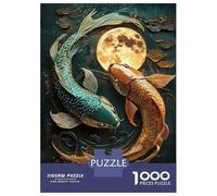 Rompecabezas De 1000 Piezas para Adolescentes Koi Fish and Moon Japanese Asian Yin and Yang Rompecabezas para Adultos Juego Familiar Decoración del Hogar Cumpleaños Y Navidad 52x38cm